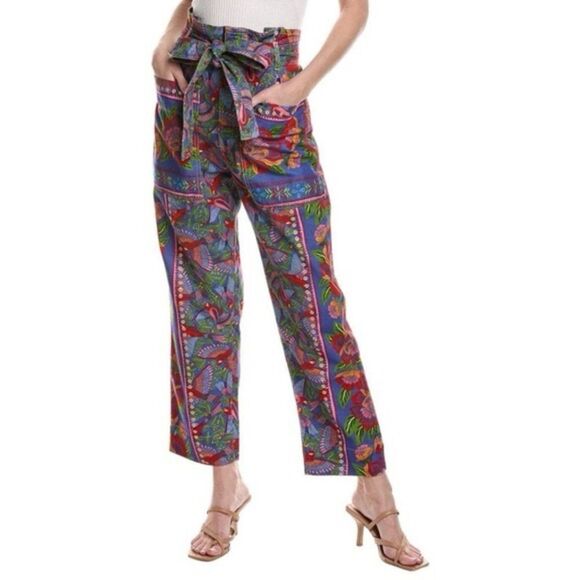Farm Rio Macaw Flight Belted Pants In Blue In Multi‎ - Picture 1 of 6